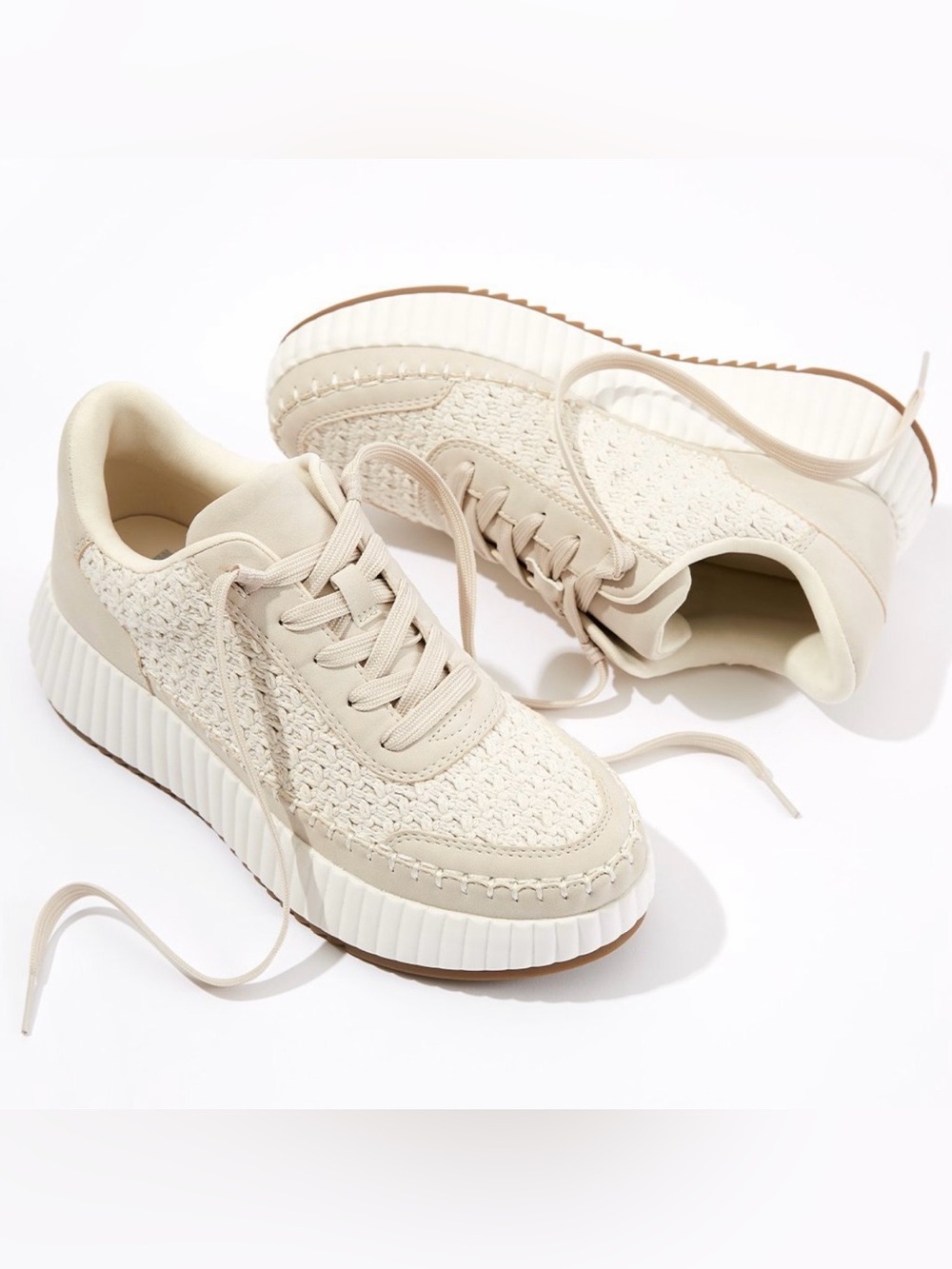 Dolce Vita Frida Knit Platform Sneakers Sandstone Cream Size 7.5
